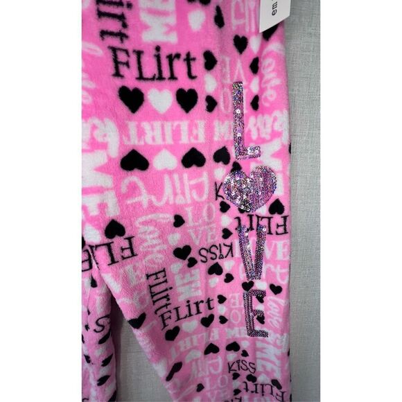 NWT Em&Alphie Pink Soft Valentines Graphic Pajama Pants With Sequins - Picture 2 of 5
